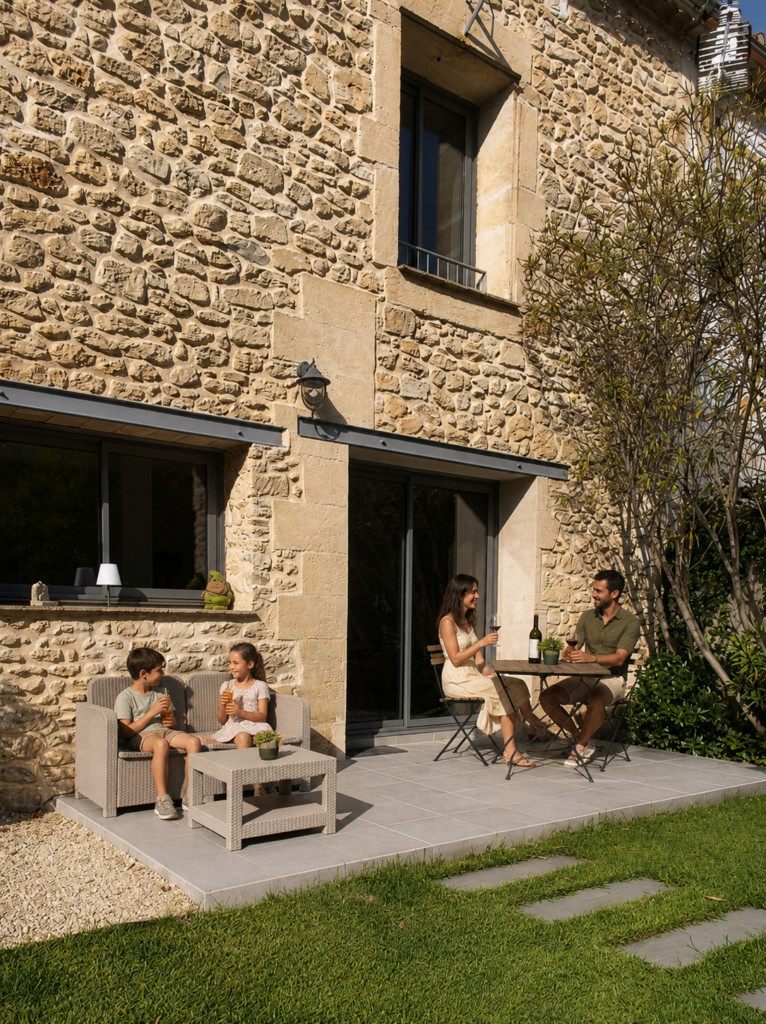 Terrasse et façade de la Grange de Junas